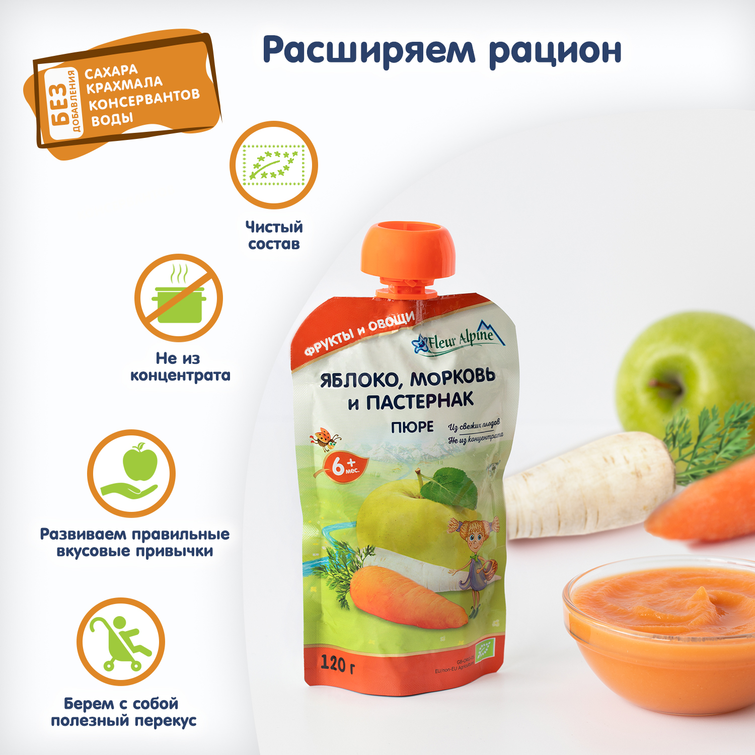 Пюре Fleur Alpine Яблоко-морковь-пастернак с 6 мес 120 г - фото 3
