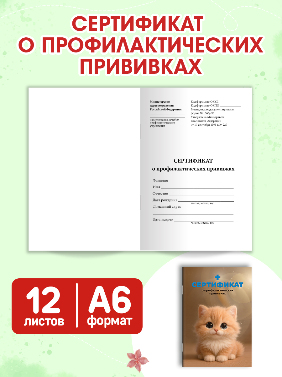 Медицинская карта Проф-Пресс 2 шт+прививочный сертификат. Набор медицинских документов. Рыжий котёнок - фото 8