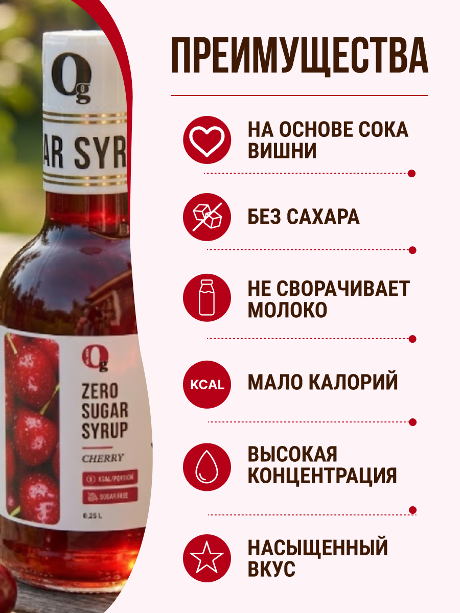 Сироп Ноль грамм без сахара для приготовления лимонада Вишня 250мл - фото 3
