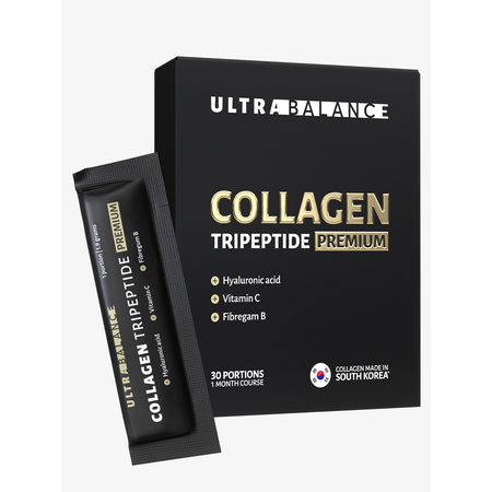 Коллаген морской порошок UltraBalance низкомолекулярный Collagen Tripeptide БАД 30саше с витамином С и гиалуроновой кислотой