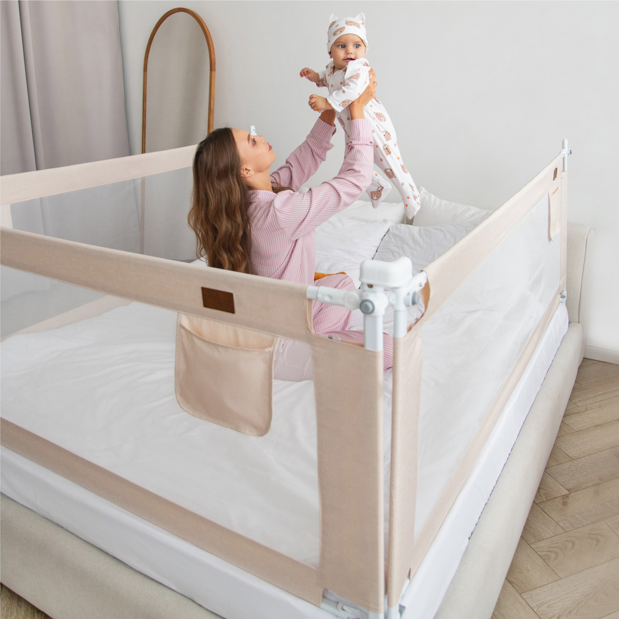 Барьер защитный для кровати Amarobaby Linear бежевый 180 см. - фото 22