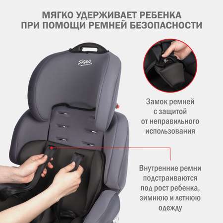 Автокресло SIGER Стар Isofix 1/2/3 (9-36 кг) серый