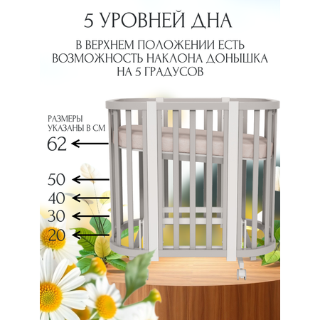 Детская кроватка Incanto NOVA овальная, без маятника (серый, белый)