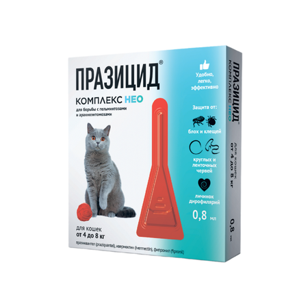 Капли для кошек Apicenna Празицид-Комплекс Нео 4-8кг 0.8мл