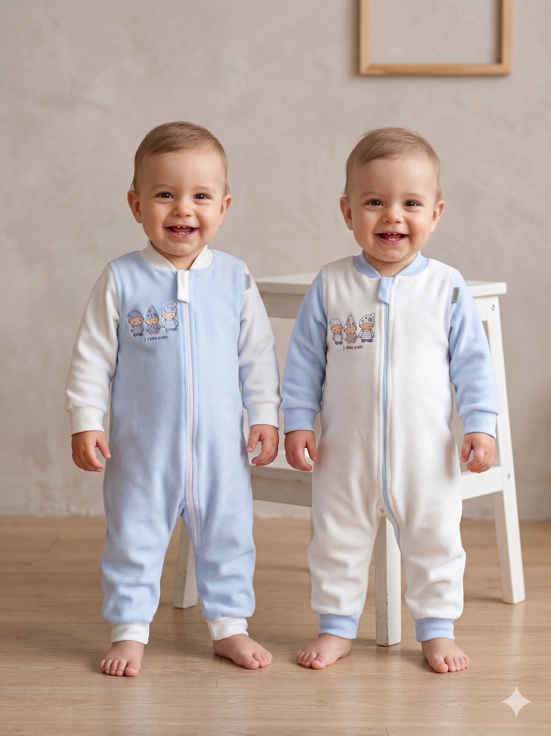 Комбинезон 2 шт ТРИЯ 1022_2шт футер голубой/экрю - фото 1