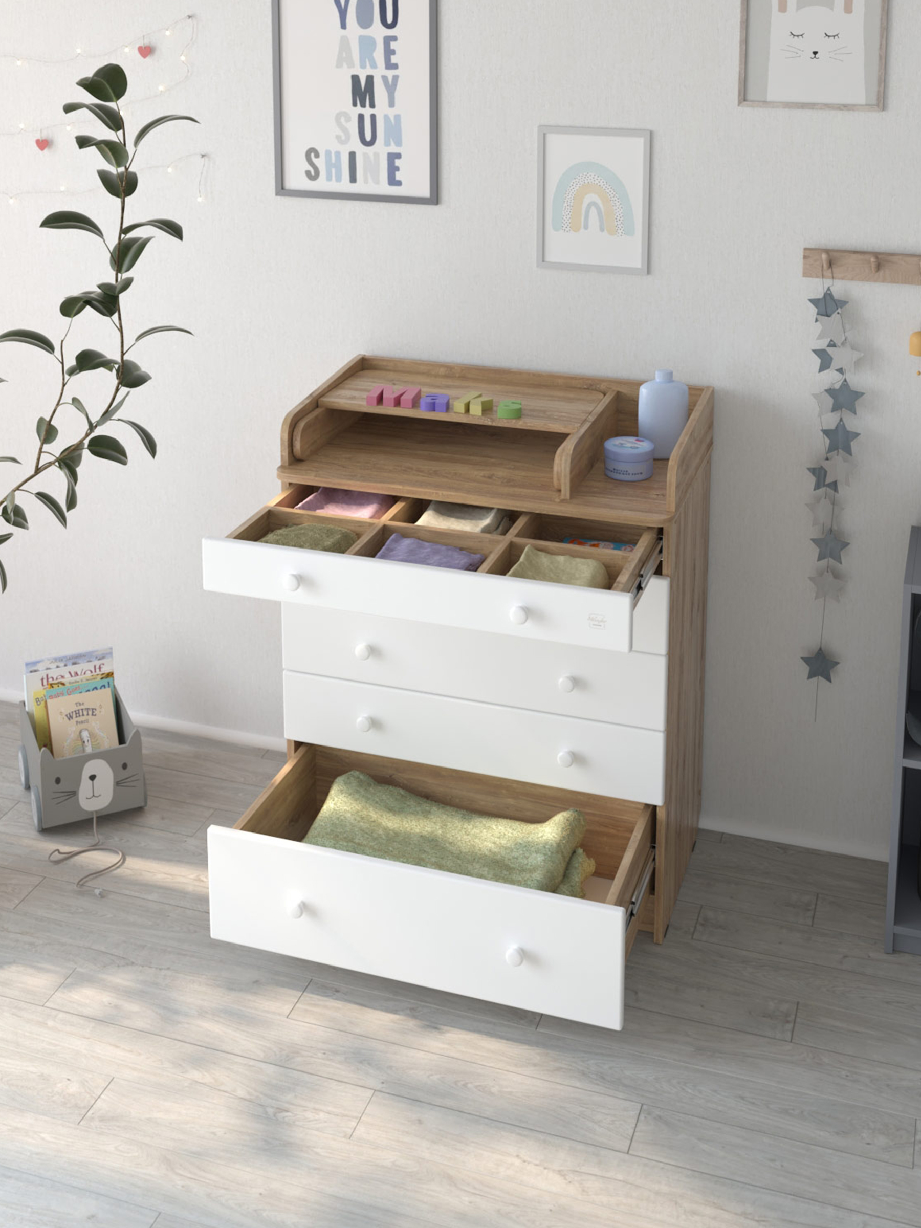 Комод пеленальный Aton MAKS 800/5 дуб канзас-белый (белый) - фото 10