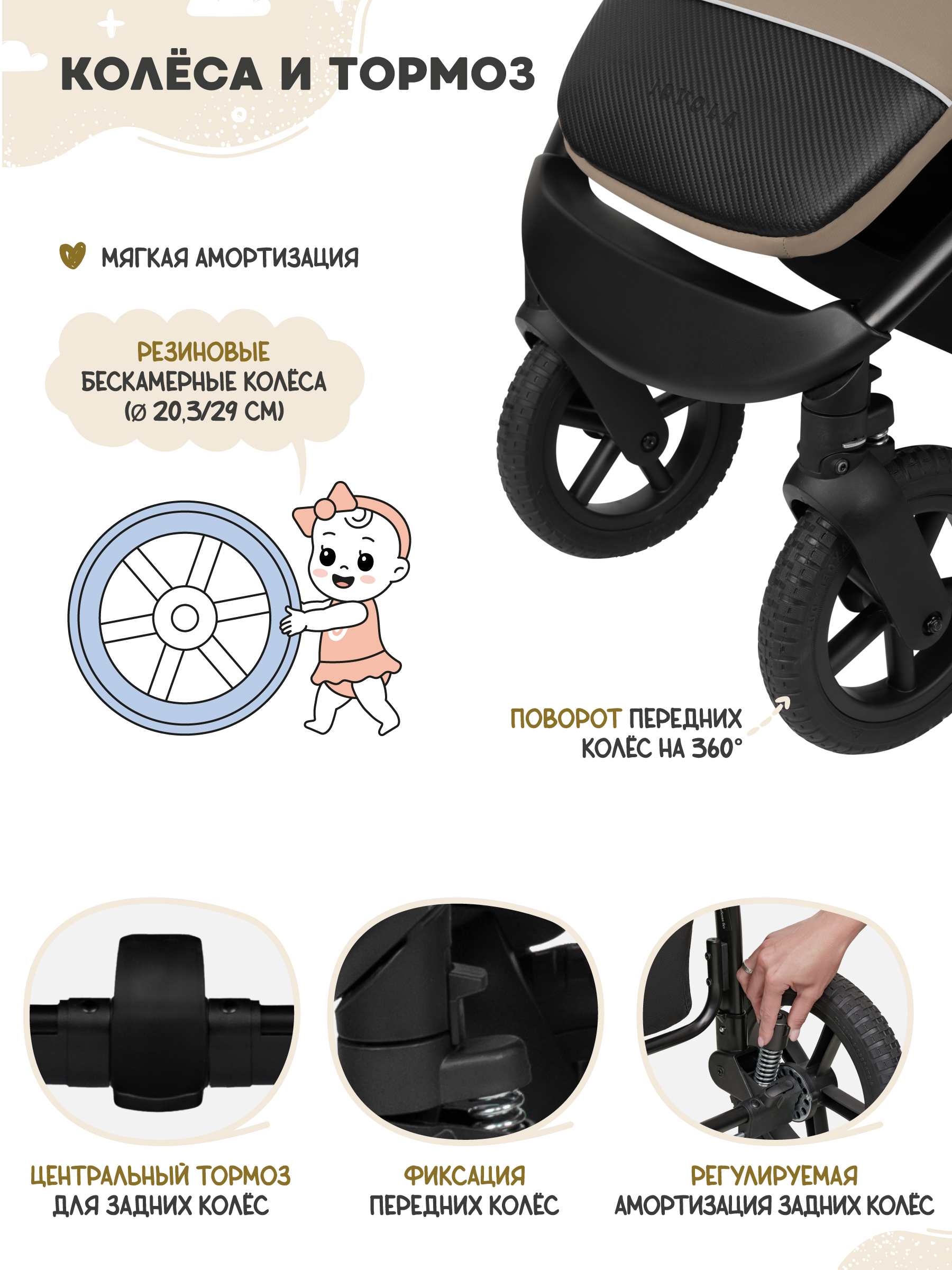 Коляска прогулочная JOVOLA Selena SL, бежевый - фото 10