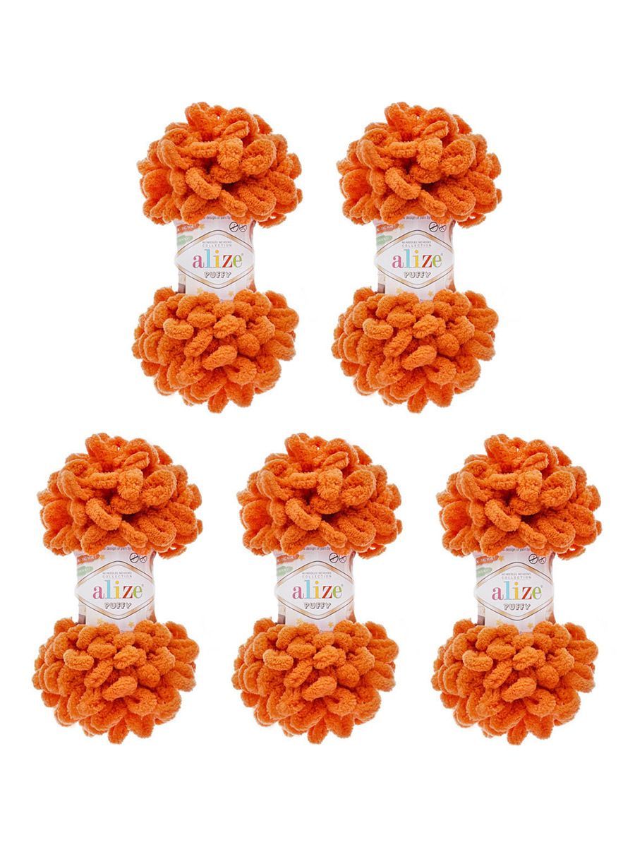 Пряжа для вязания Alize puffy 100 г 9 м микрополиэстер фантазийная плюшевая 6 оранжевый 5 мотков - фото 7