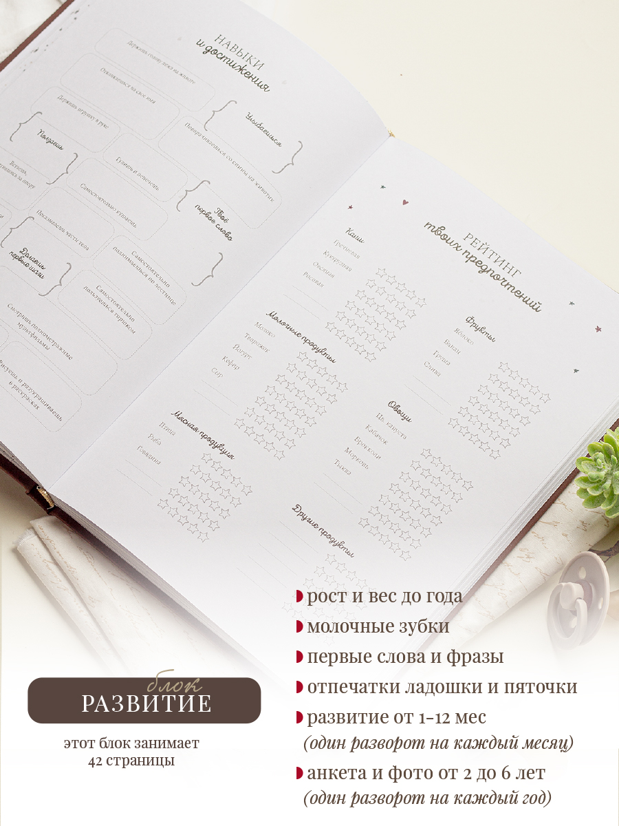 Первый альбом новорождённого Moms Recordbook коричневая кожа - фото 4