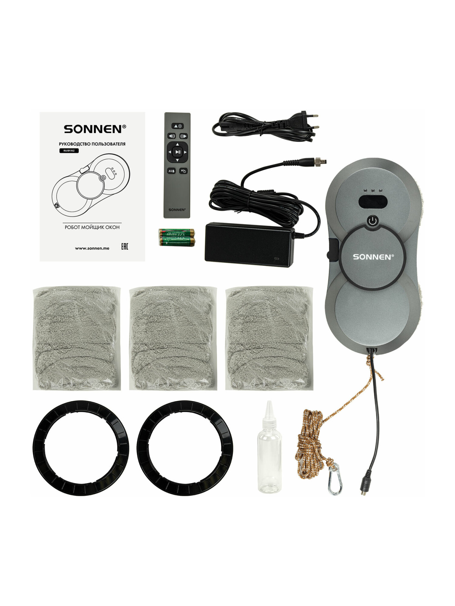 Робот мойщик окон Sonnen с распылением датчик от падения 26 салфеток пульт ДУ - фото 24