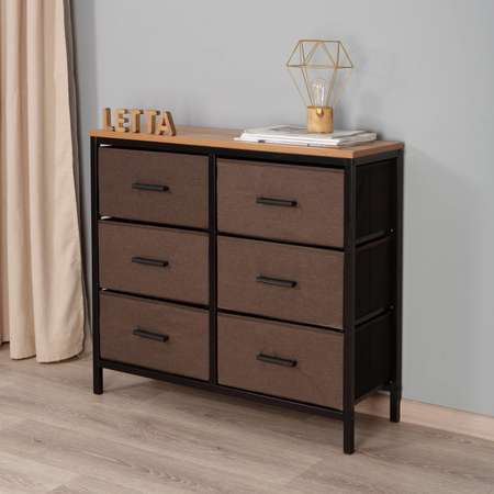 Комод LETTA Capri 6 ящиков Дуб Вотан Ткань Capri 22 Черный металл