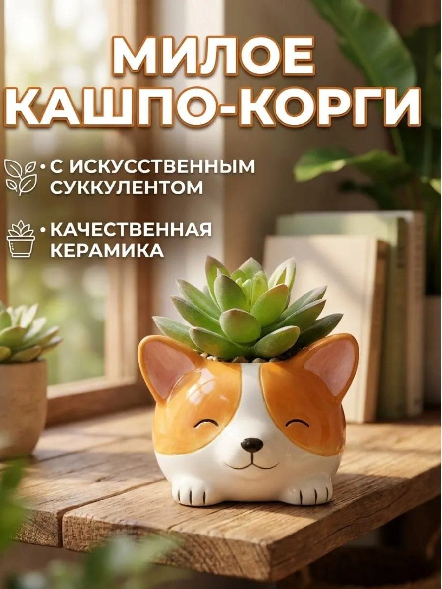 Искусственные цветы SOFANNA Корги-2 суккулент силикон - фото 1