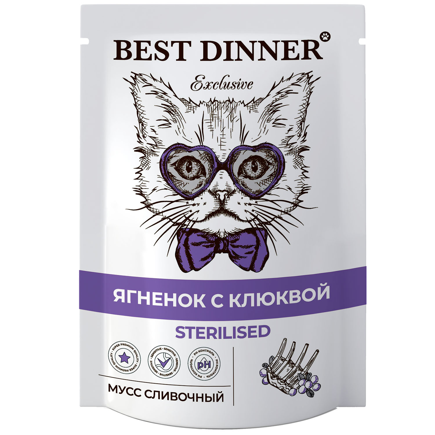 Корм Best Dinner 85г для стерилизованных кошек Мусс сливочный ягненок с клюквой - фото 1