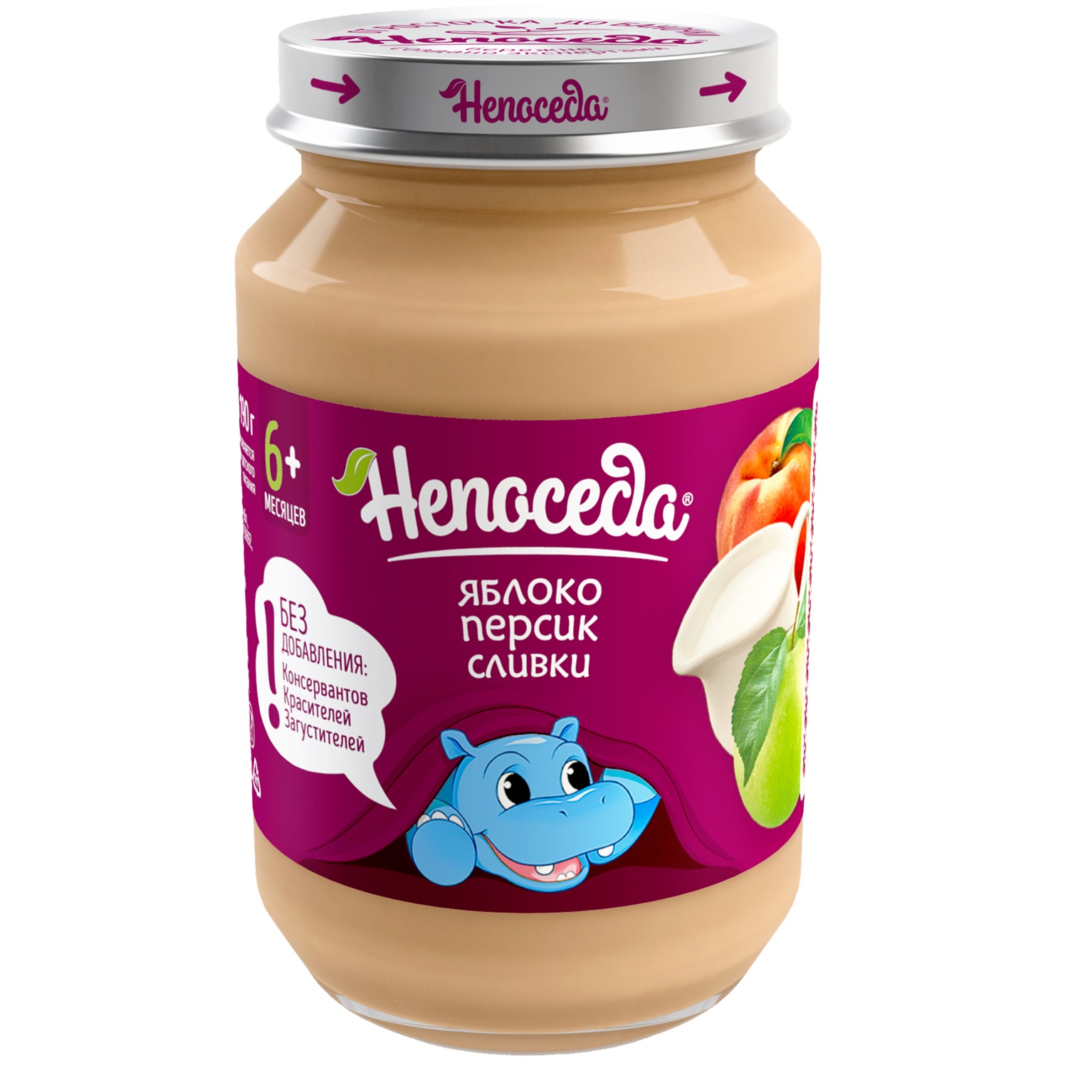 Пюре Непоседа Яблоко-персик со сливками с 6 мес 185 г - фото 1