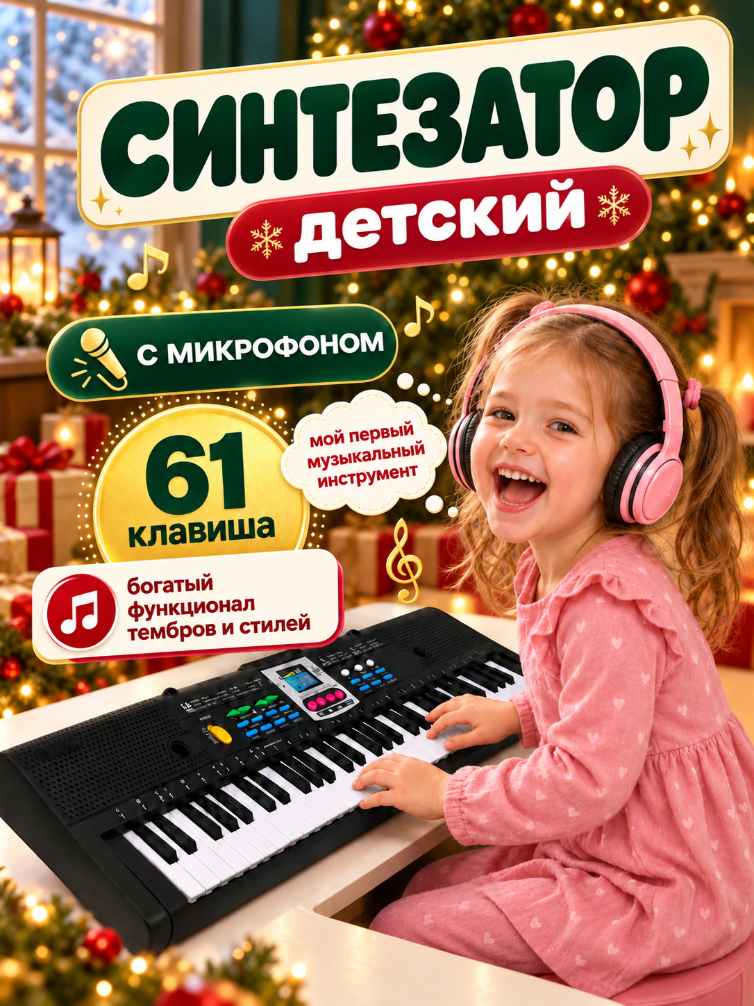 Изображение товара Музыкальный синтезатор FAIRYMARY с микрофоном для детей Изображение товара Музыкальный синтезатор FAIRYMARY с микрофоном для детей
