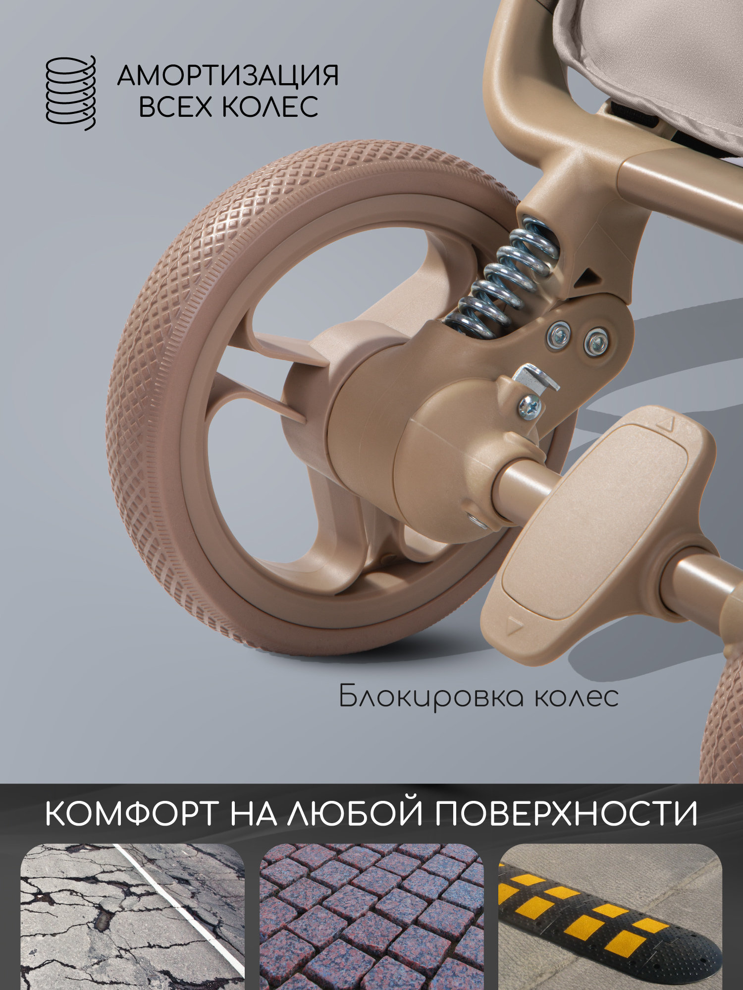Коляска прогулочная Amarobaby Jaunt бежевый - фото 10
