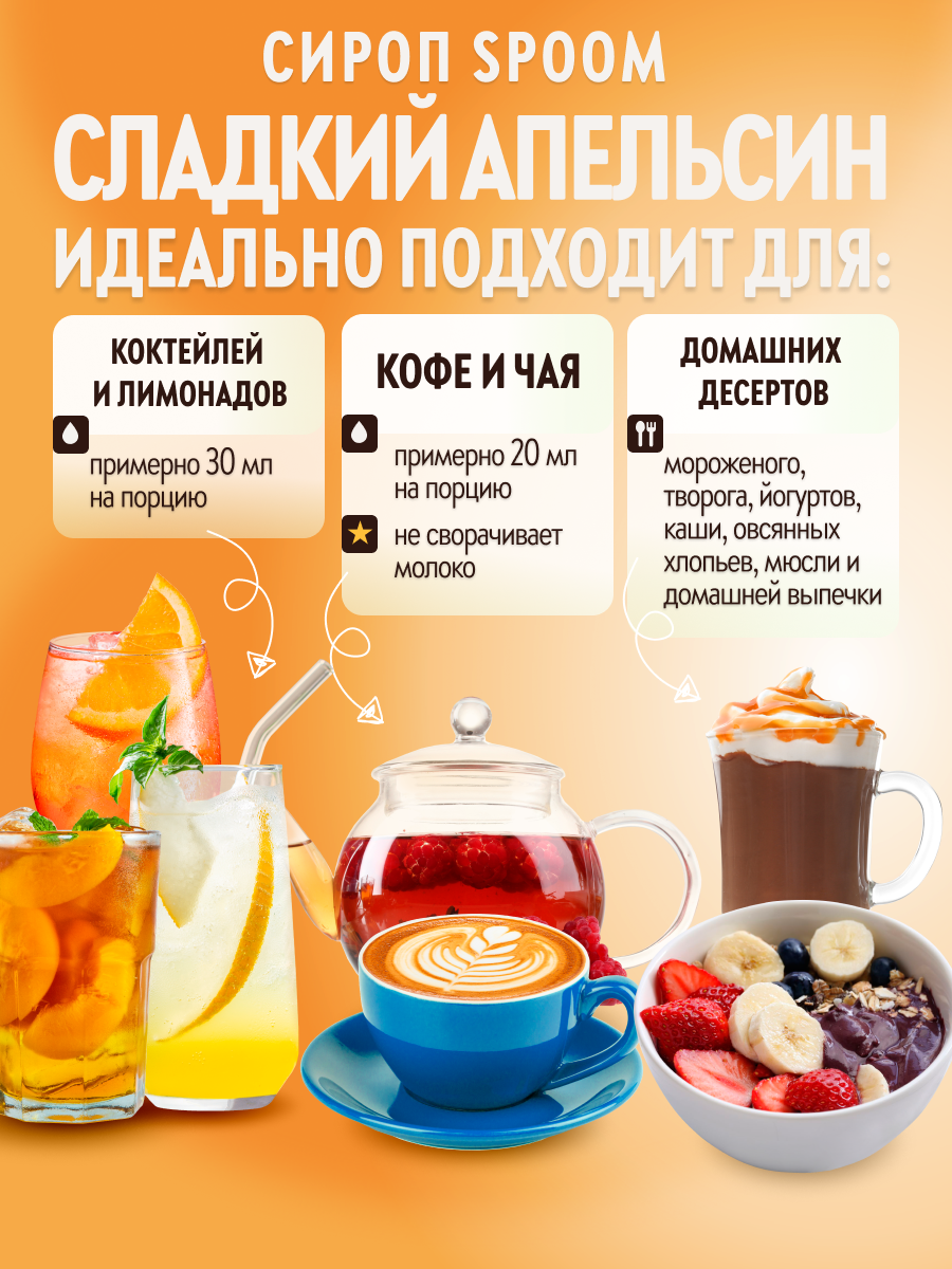Сироп SPOOM Сладкий апельсин 1л для кофе коктейлей и десертов - фото 3