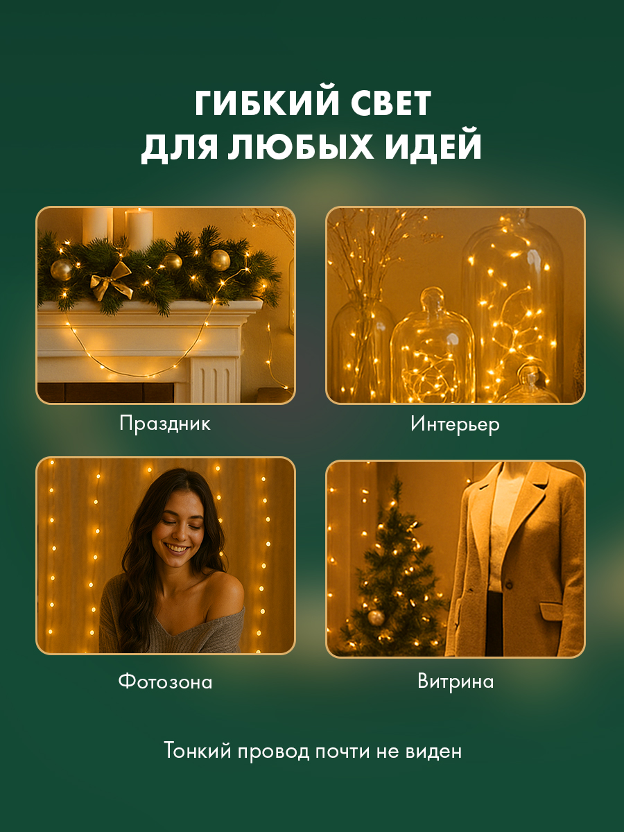 Светодиодная гирлянда NEON-NIGHT Роса 2 м желтое свечение 303-001 - фото 3