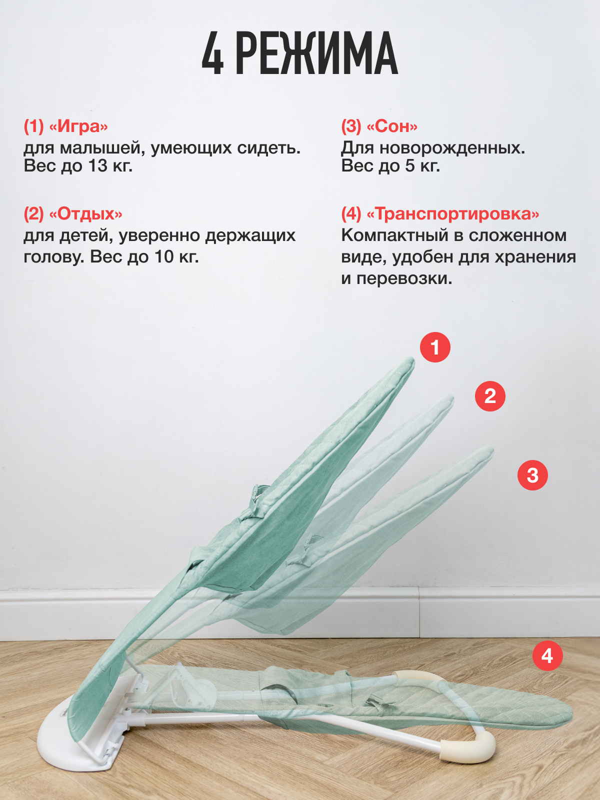 Шезлонг Mamagoods мятный лён голубой - фото 4