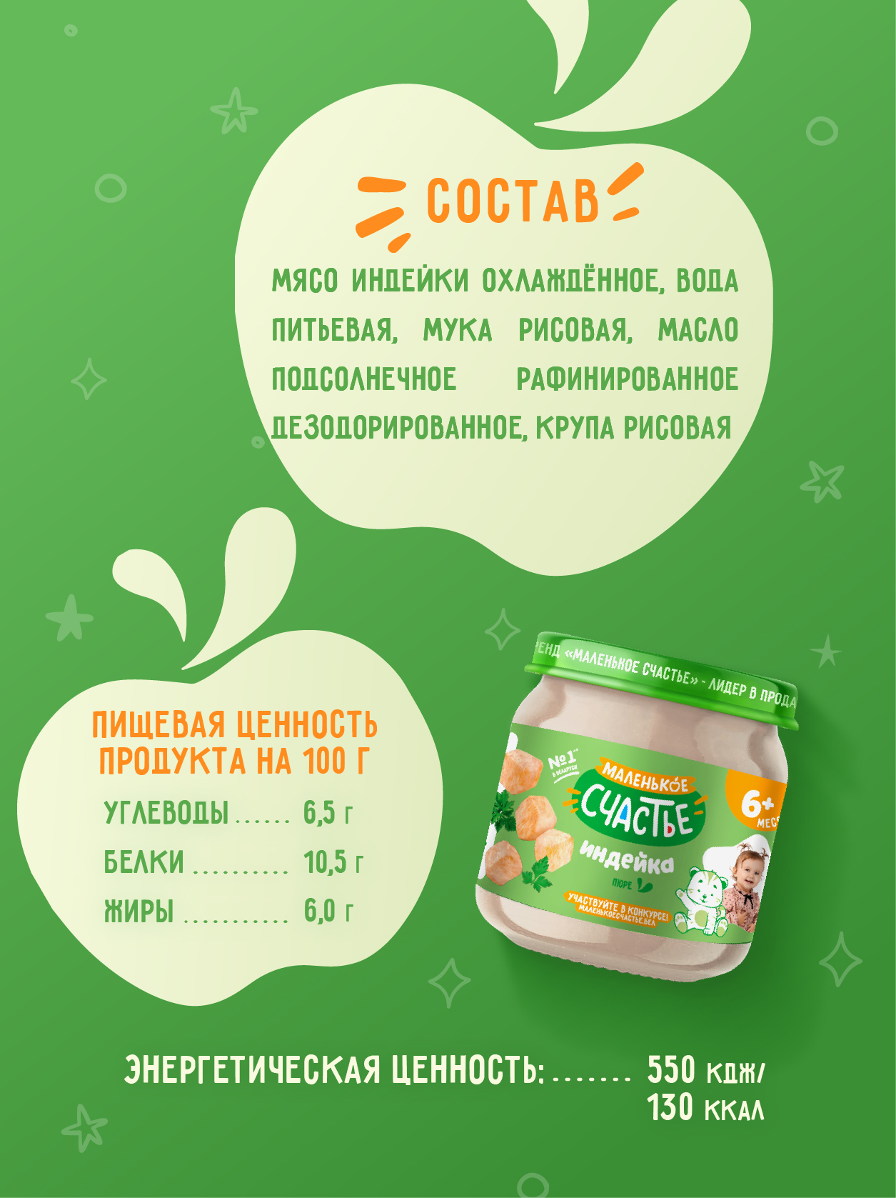 Пюре Маленькое счастье Индейка с 6 мес 80 г - фото 6