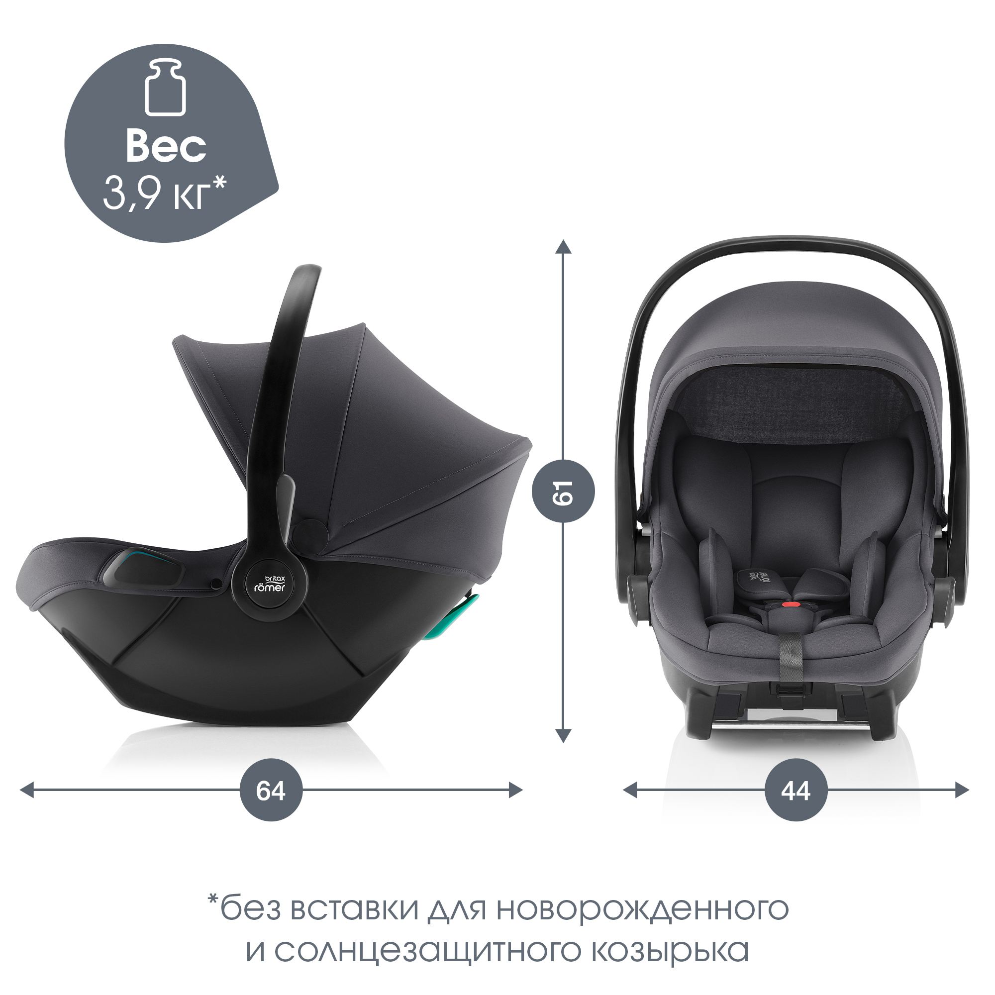 Автокресло Britax Roemer Baby-Safe Midnight Grey Isofix 0 (0 -13 кг) серый - фото 16