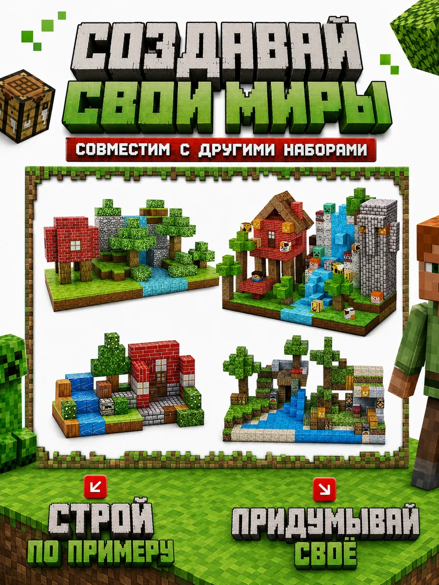 Конструктор MiniMinds Minecraft магнитный 192 дет. - фото 5