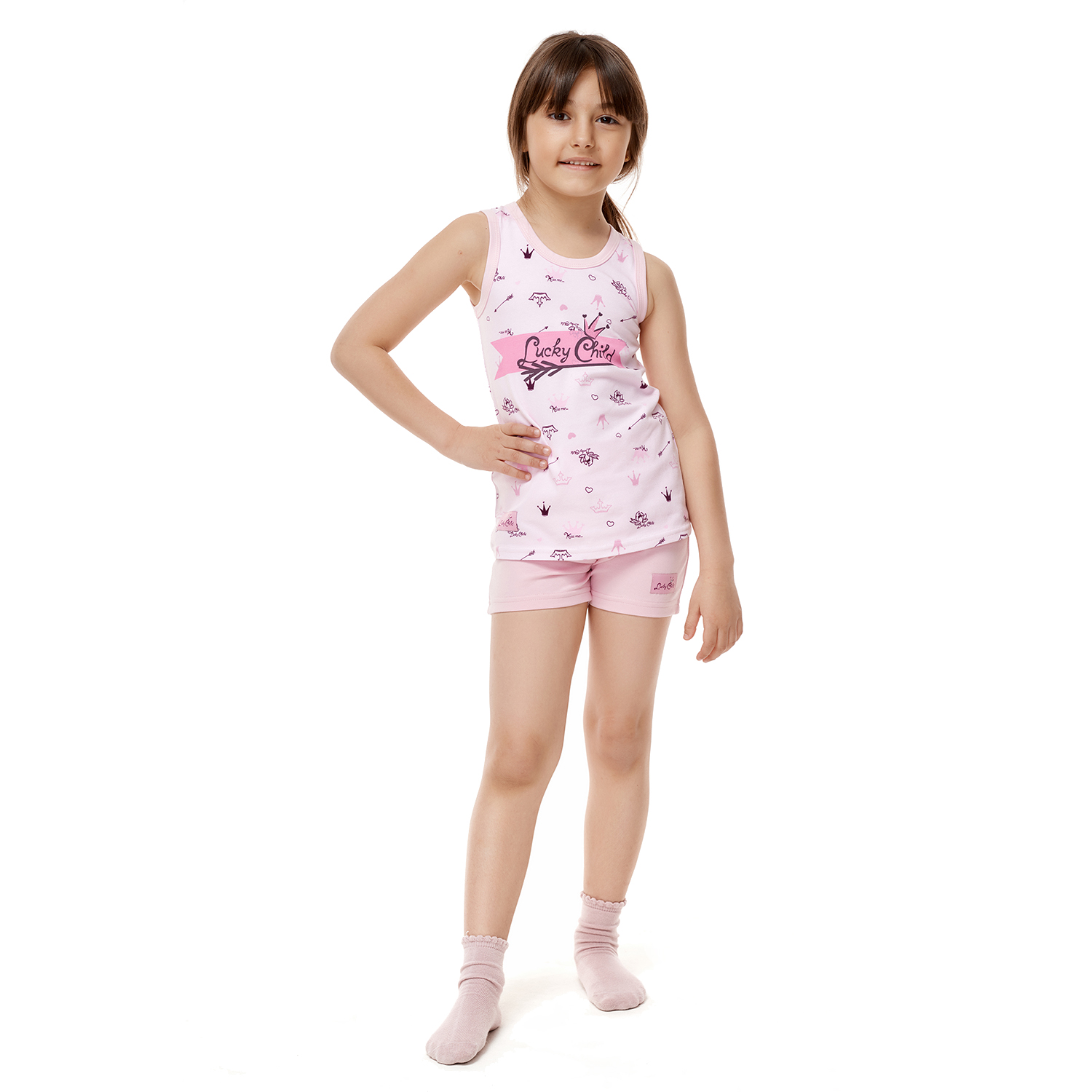 Пижама Lucky Child 45-412к/2-12/розовый/короны - фото 1