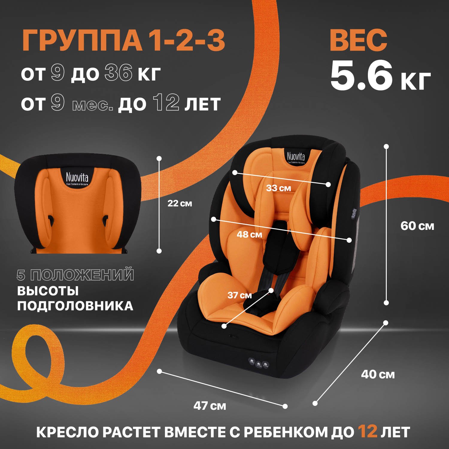 Автокресло Nuovita Maczione N123-1 1/2/3 (9-36 кг) оранжевый - фото 7