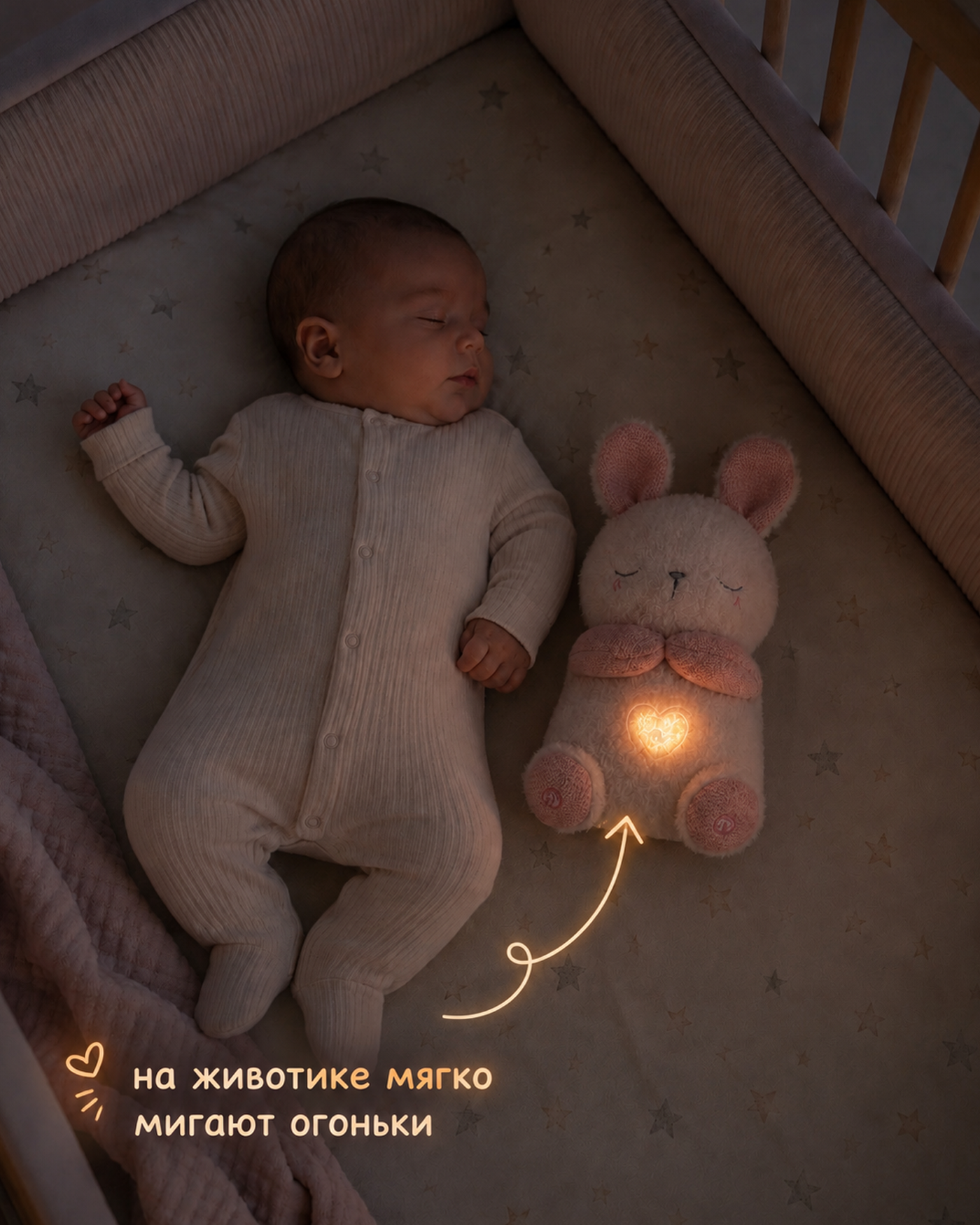 Игрушка ночник BabyGo Спящий зайка - фото 2