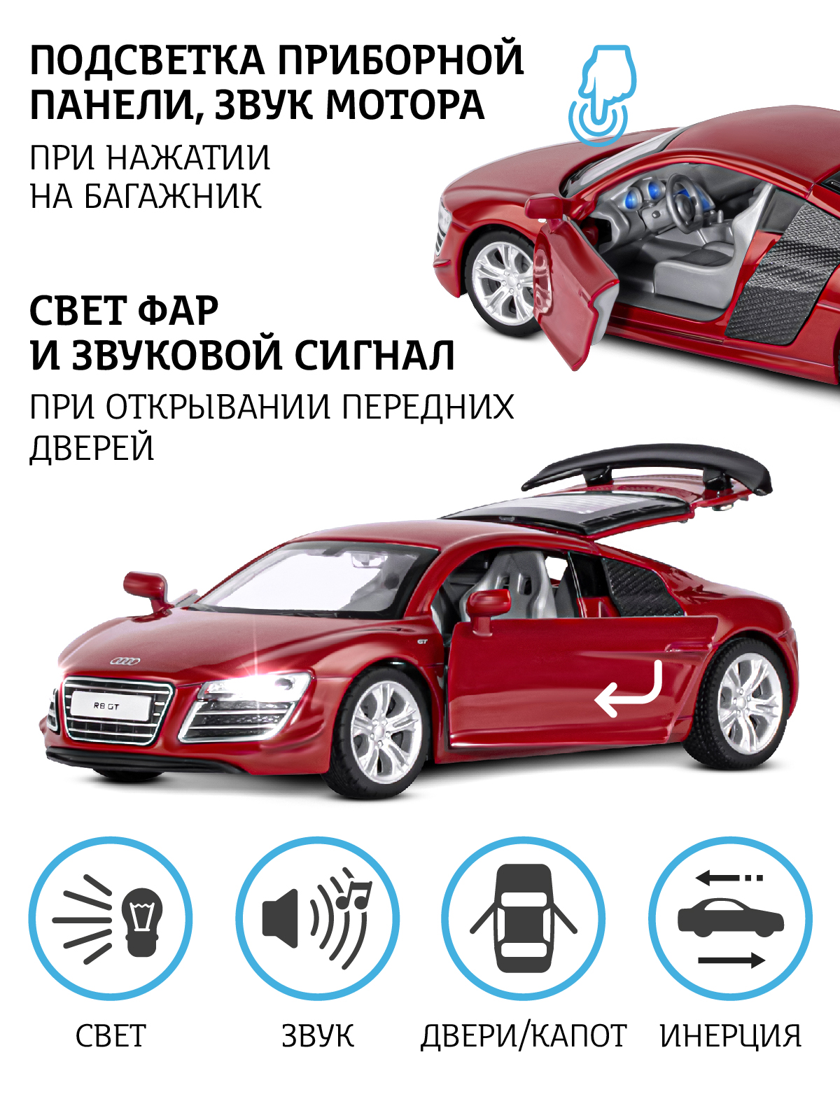 Автомобиль АВТОпанорама Audi R8 GT 1:32 JB1251311 - фото 2