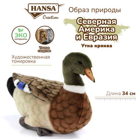 Реалистичная мягкая игрушка HANSA Утка кряква, 34 см