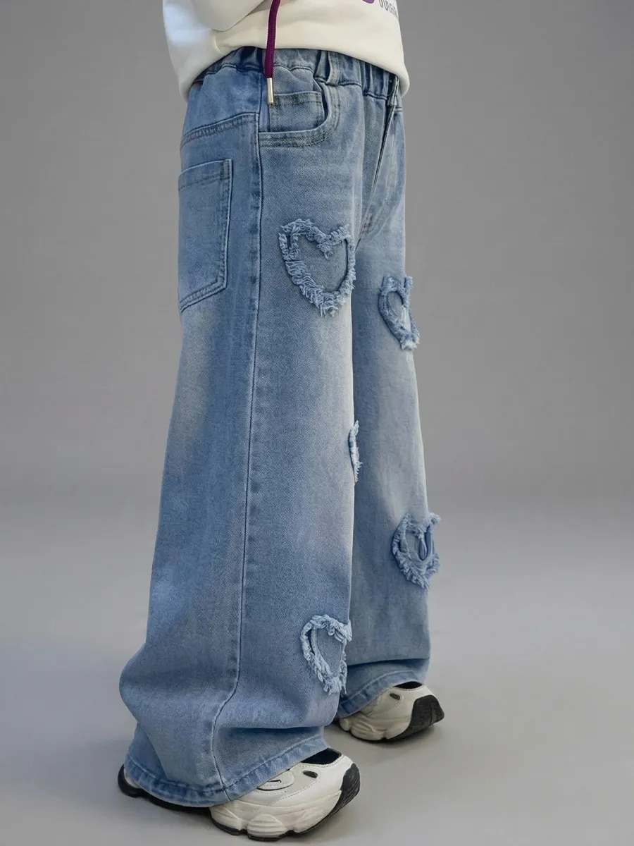 Джинсы iUkoworld Джинсы для девочки широкие палаццо на резинке - фото 4