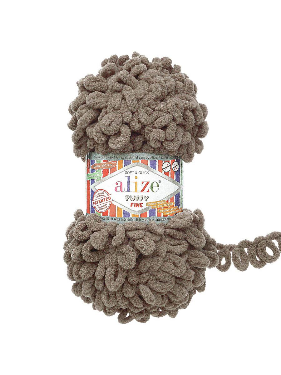 Пряжа для вязания Alize puffy fine 100 г 14.5 м микрополиэстер фантазийная мягкая 305 Кофе 5 мотков - фото 4