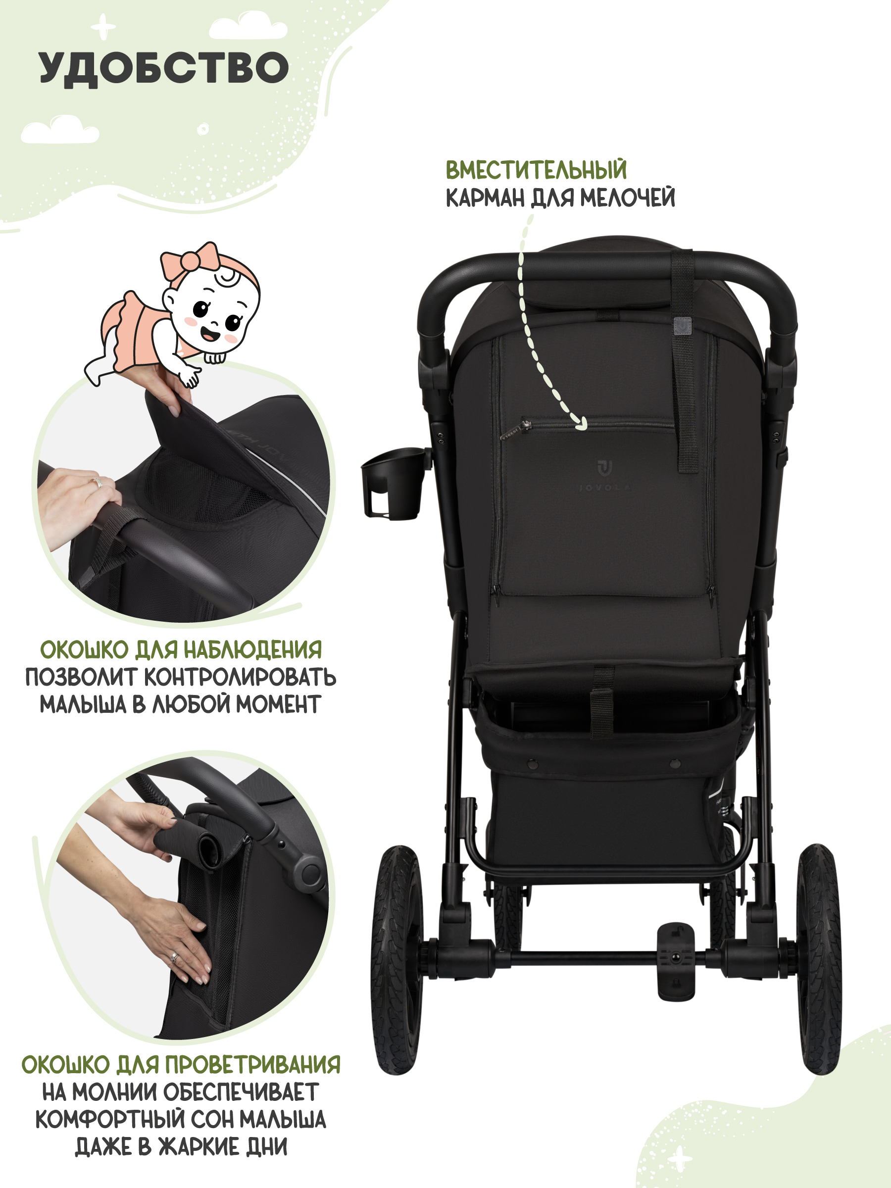 Коляска прогулочная JOVOLA Selena Air new черный - фото 10