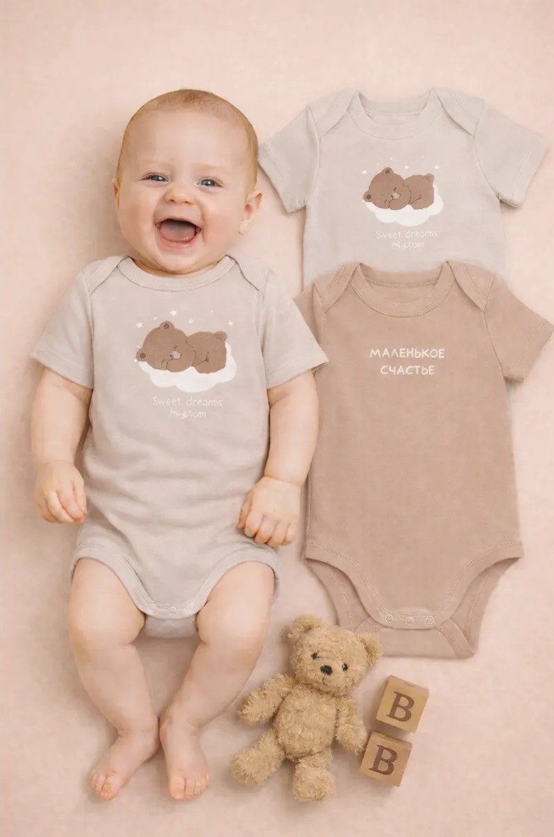 Боди 2 шт Mark Formelle (Марк Формэль) 13015-2/серо-коричневый +бежевый +печать - фото 2