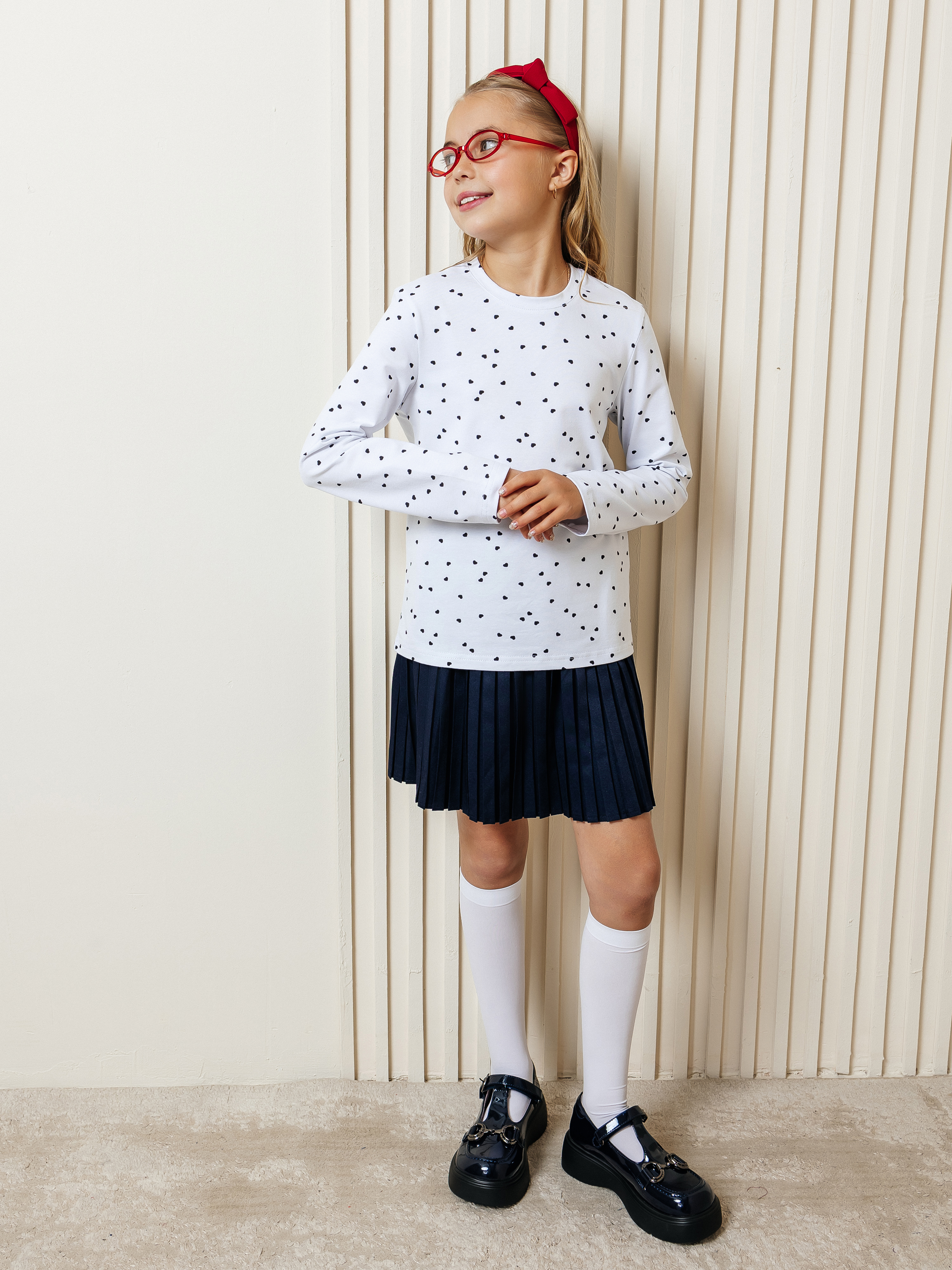 Лонгслив Селтекс Ю_ДК1 белый/сердечки мини черный - фото 2