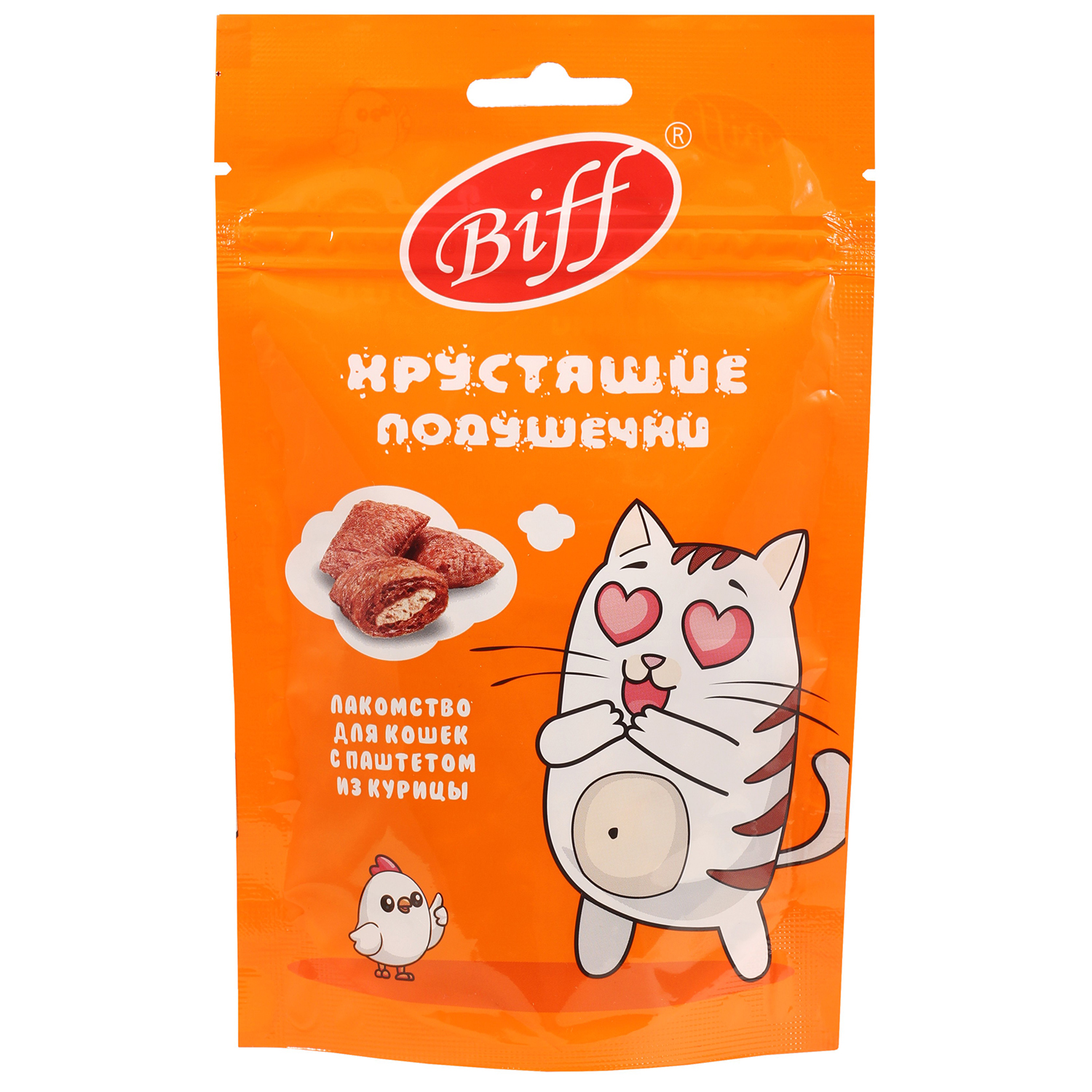 Лакомство для кошек BIFF 60г с паштетом из курицы хрустящие подушечки - фото 1