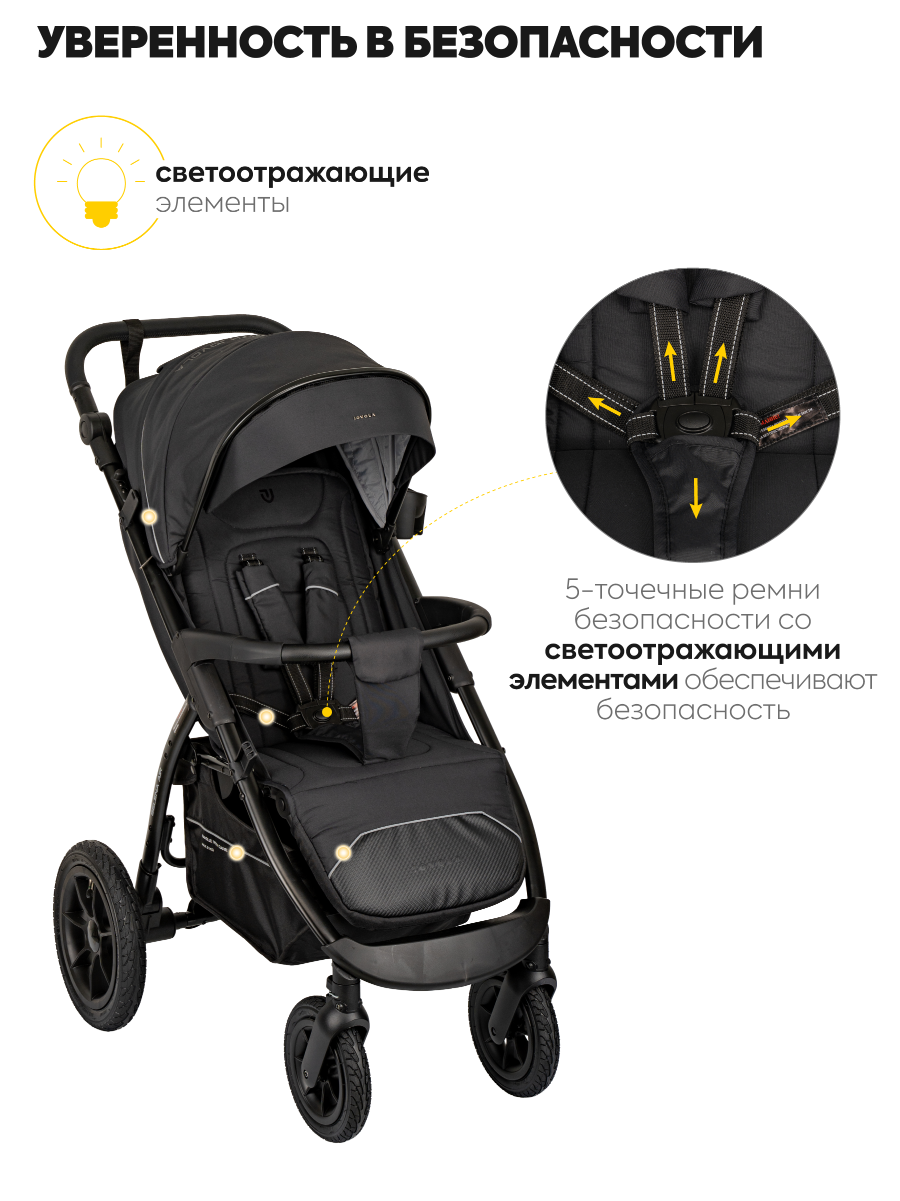 Коляска прогулочная JOVOLA SELENA Air 25 с сумкой черный - фото 3