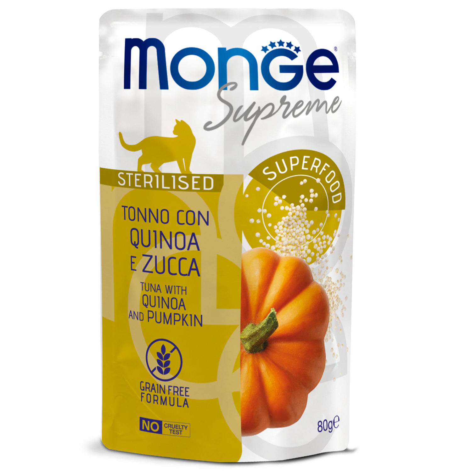 Корм для кошек Monge 80г Supreme sterilized cat из тунца с киноа и тыквой пауч - фото 2