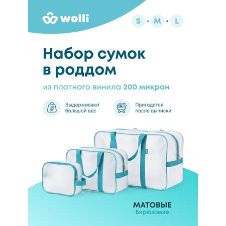 Сумка в роддом Wolli Матовый бирюзовый комплект 3 шт