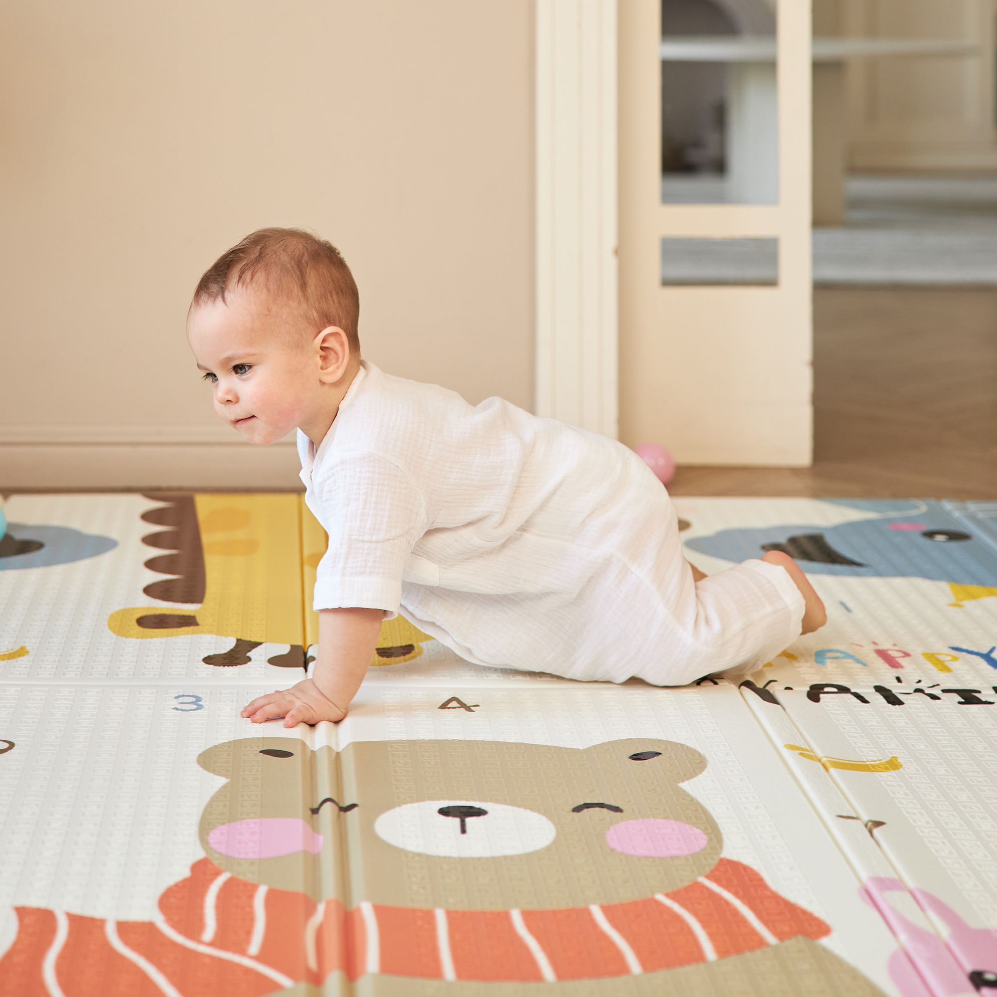 Игровой коврик складной для детей UNIX Kids Zoo 180x200 см, двусторонний, животные и город с дорогой, текстурная поверхность, развивающий - фото 9