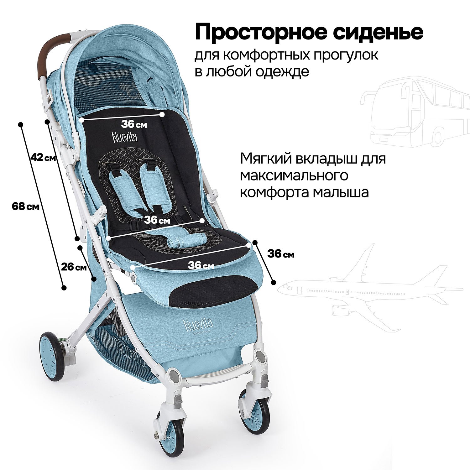 Коляска прогулочная Nuovita Giro Lux голубой - фото 6