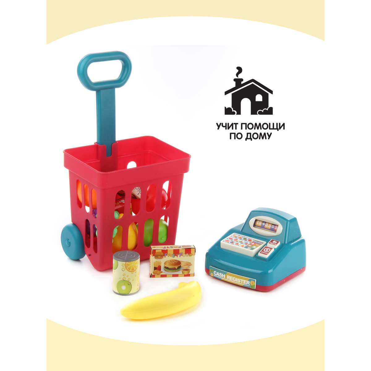 Игровой набор Veld Co тележки и корзинки, прилавок, касса, продукты - фото 6