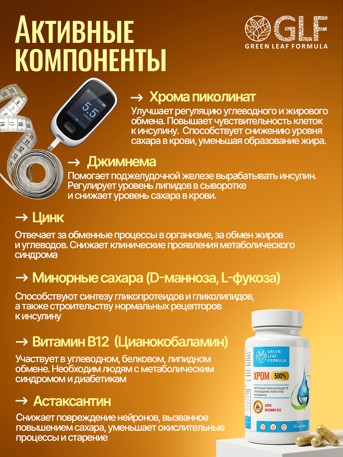 Хрома пиколинат комплекс витаминов Green Leaf Formula для похудения контроль аппетита снижение веса - фото 6