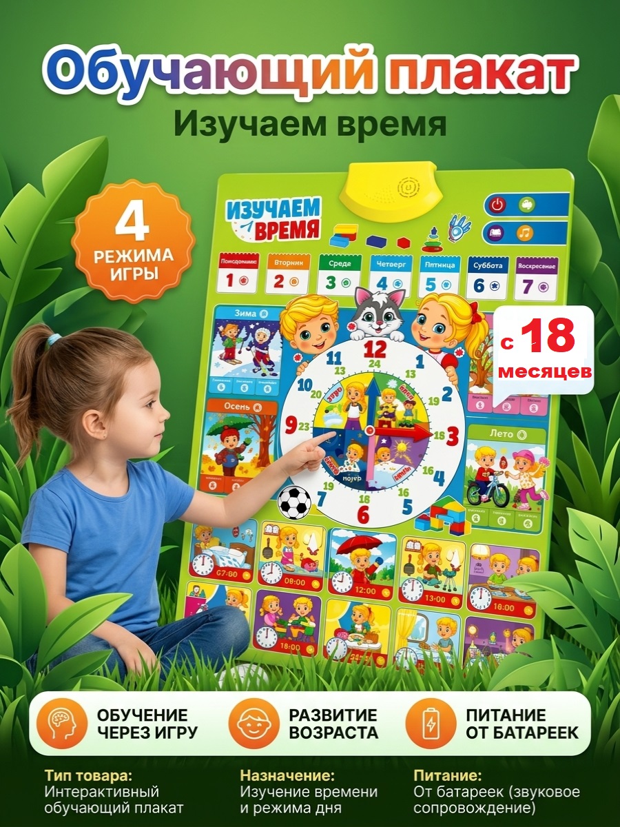 Плакат ТОТОША Говорящий плакат Изучаем время - фото 2