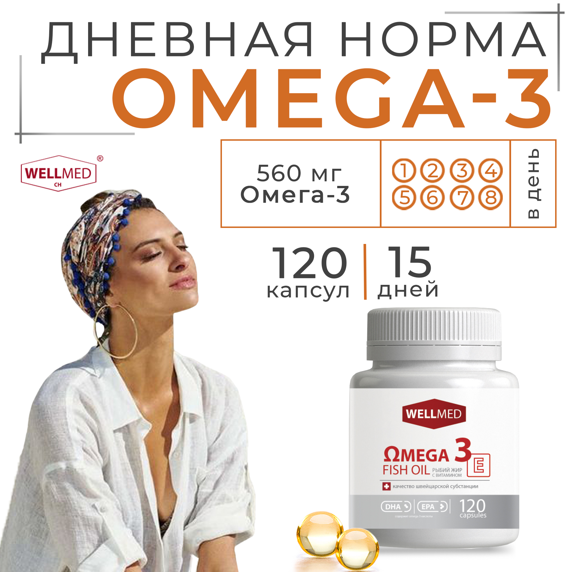Концентрат Omega 3 для женщин WELLMED Рыбий жир с витамином E 120 капсул - фото 3