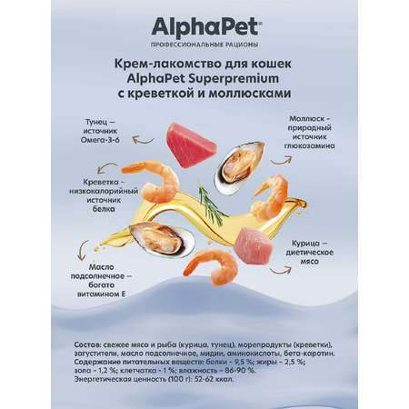 Лакомство для кошек AlphaPet Superpremium крем с креветкой и моллюсками 48г