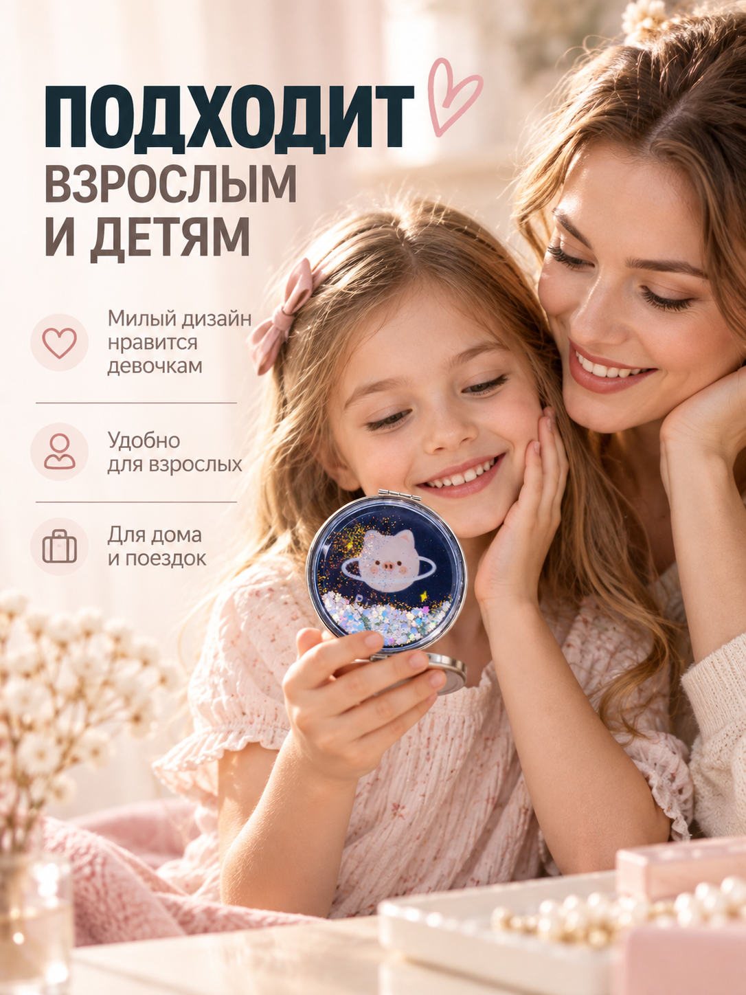 Зеркало iLikeGift с блестками настольное, карманное - фото 4