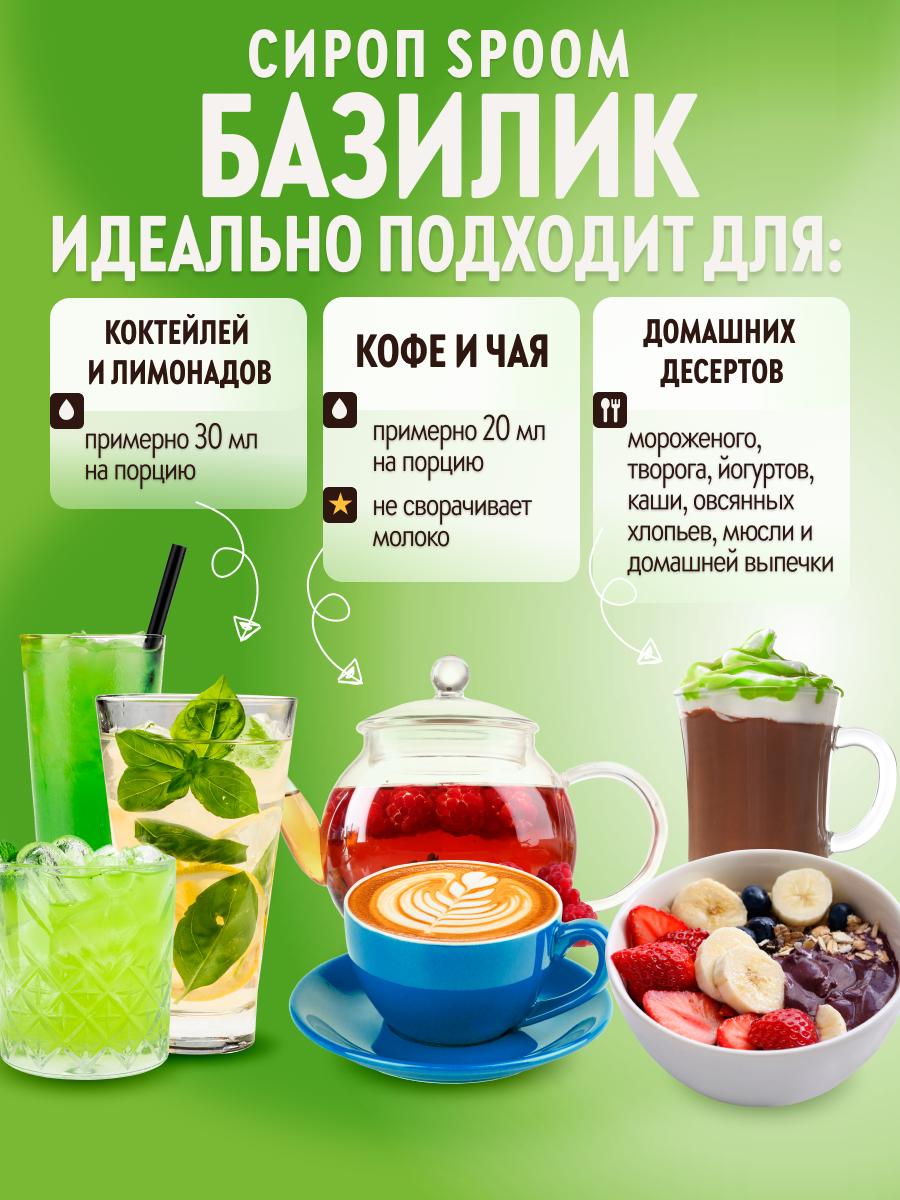 Сироп SPOOM Базилик 1л для кофе коктейлей и десертов - фото 3