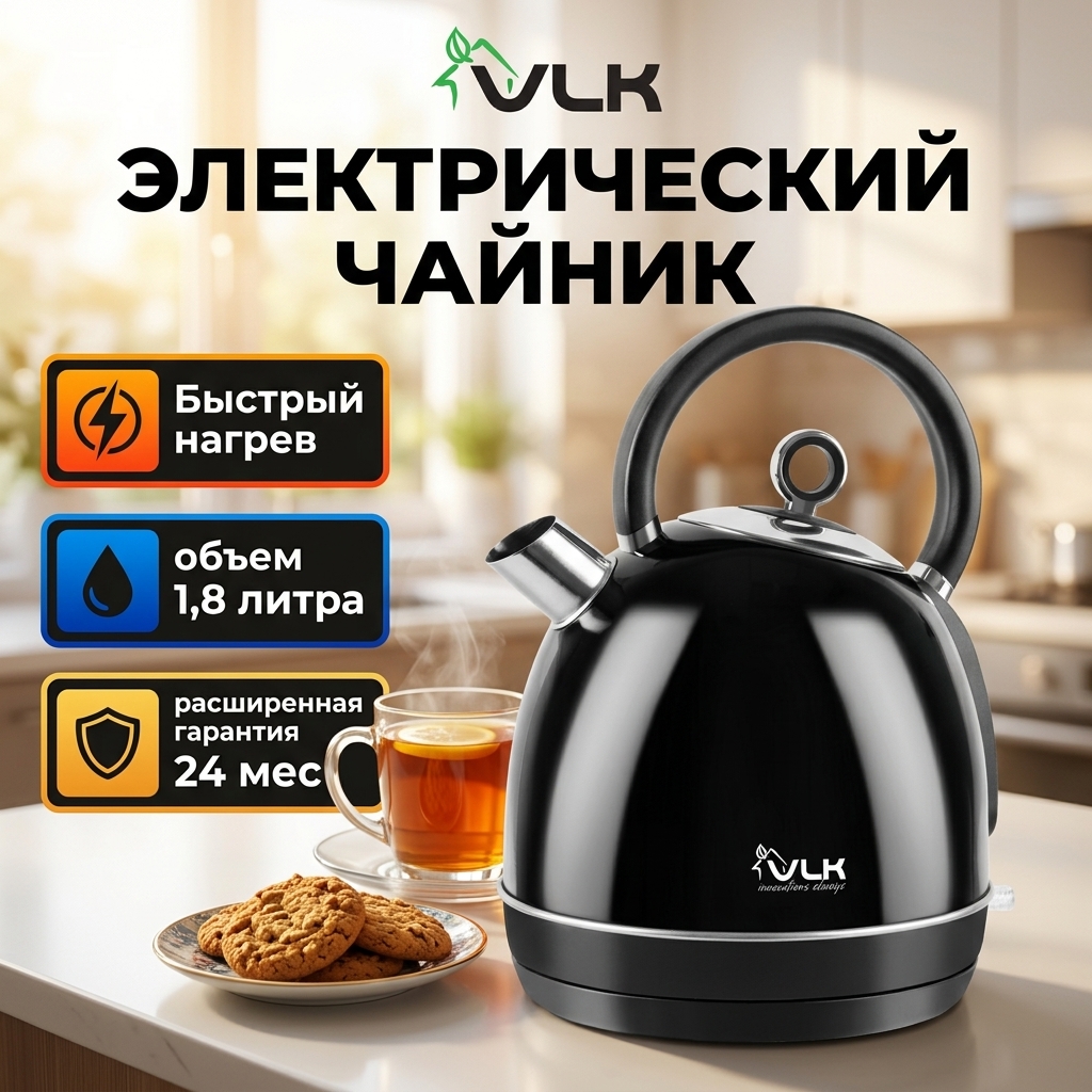 Изображение товара Электрический чайник VLK SIENA-6563 2200 Вт 1,8 л корпус нержавеющая сталь черный Изображение товара Электрический чайник VLK SIENA-6563 2200 Вт 1,8 л корпус нержавеющая сталь черный